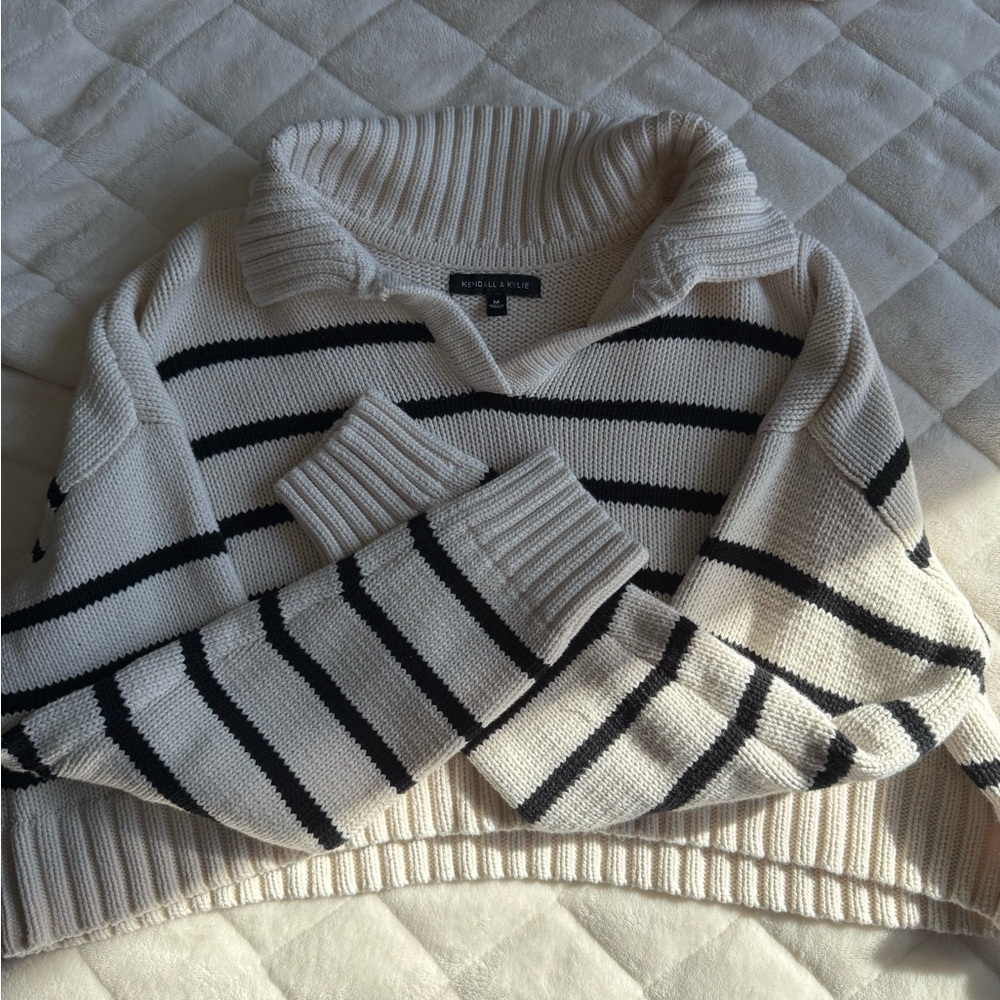 Cropped Cream and Black Striped Sweater